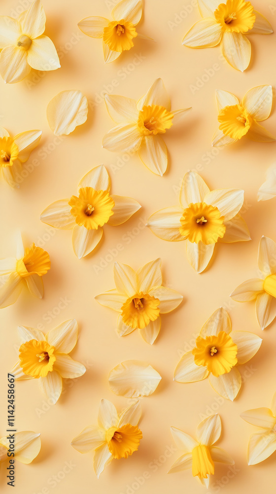 Poster gorgeous spring daffodils forming a seamless design against a soft yellow backdrop in celebration of