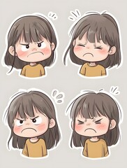 Girl displaying various angry and frustrated expressions