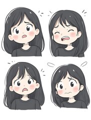 A girls diverse facial expressions are shown in this illustration