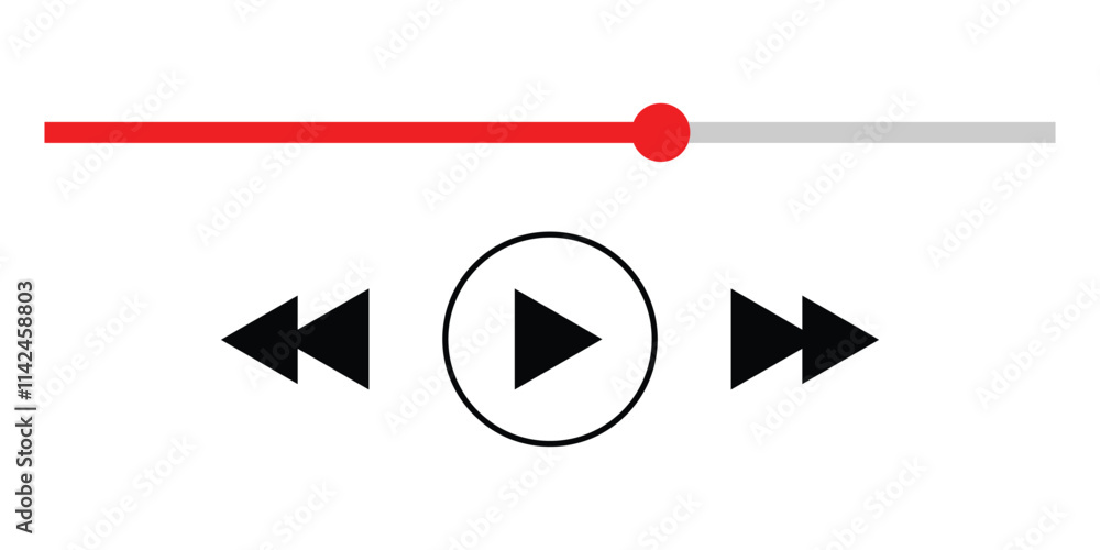 Poster music or video play bar icon. progress loading bar of audio or video player rewind and fast forward 