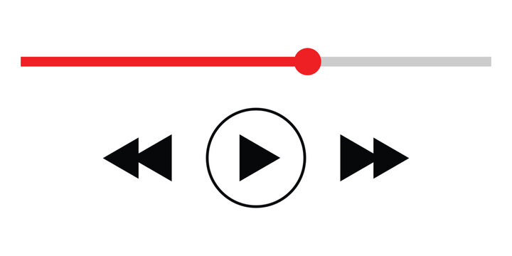Music or video play bar icon. Progress loading bar of audio or video player rewind and fast forward buttons isolated on white background. Audio player for songs, podcast playlist. Vector illustration.