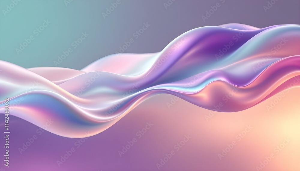 Fototapete Abstract orange liquid wavy shapes futuristic banner. Glowing retro waves background. Abstract iridescent fluid 3d renders dynamic wave background in pastel colors. Abstract fluid 3d render background