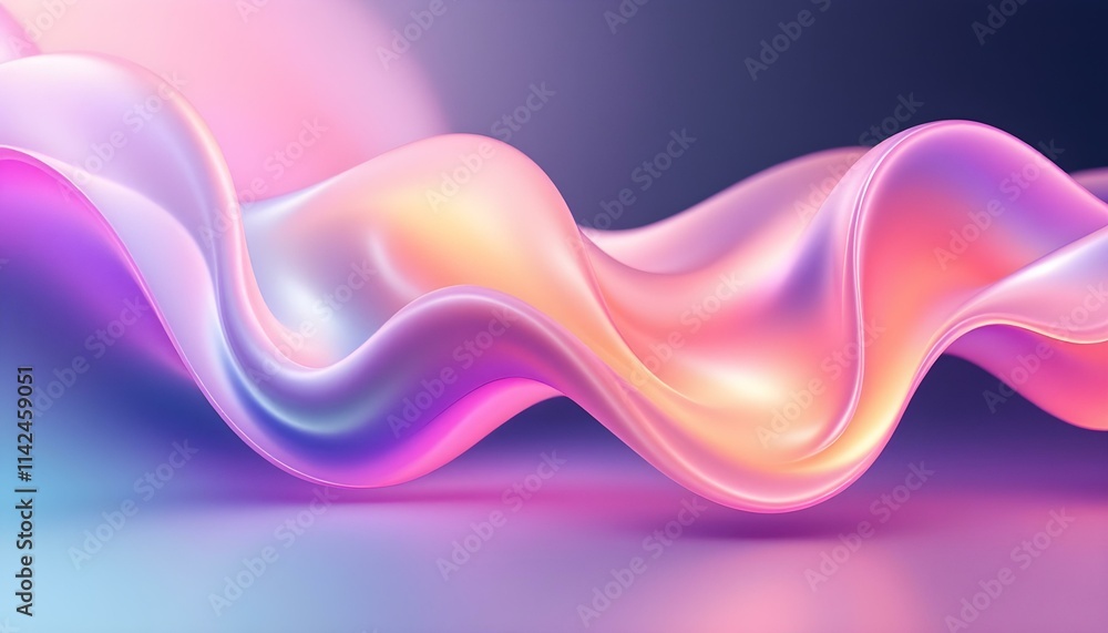 Fototapete Abstract orange liquid wavy shapes futuristic banner. Glowing retro waves background. Abstract iridescent fluid 3d renders dynamic wave background in pastel colors. Abstract fluid 3d render background