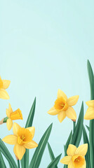 Yellow daffodils blooming against a light blue background, evoking the spirit of easter and springtime renewal