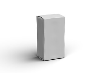 Rendered image of a white rectangular dented box on a light background