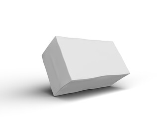 Rendered image of a white rectangular dented box on a light background