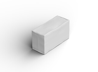 Rendered image of a white rectangular dented box on a light background