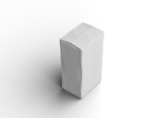 Rendered image of a white rectangular dented box on a light background