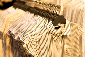 Striped Shirts Hanging in a Stylish Boutique