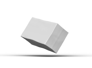 Rendered image of a white rectangular dented box on a light background