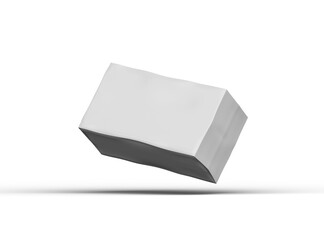Rendered image of a white rectangular dented box on a light background