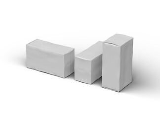 Rendered image of a white rectangular dented box on a light background