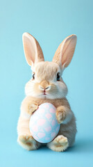 Fototapeta premium Cute bunny with a colorful easter egg, capturing the essence of springtime and festivities