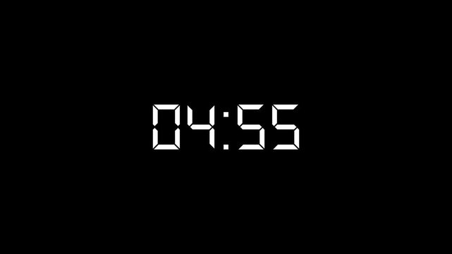 Dynamic 5 Minute Countdown Animation Engaging Timer Visuals for Events, Presentations, and Interactive User Experience Designs.