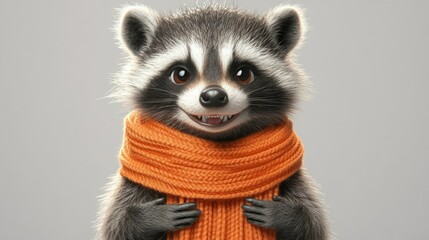 Obraz premium Adorable raccoon wearing an orange scarf.