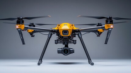 Fototapeta premium High-Definition Yellow Drone with Camera and Advanced Technology Captured in Studio Lighting on a Clean Background