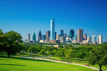 Obraz premium Stunning Modern Skyline Under Clear Blue Sky