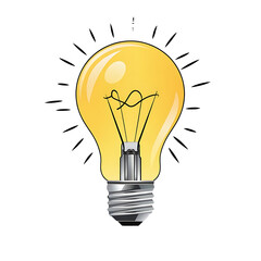 Vector Hand-Drawn Illustration of a Yellow Light Bulb Emitting a Soft Glow with Black Specks Inside, Isolated on Transparent Background