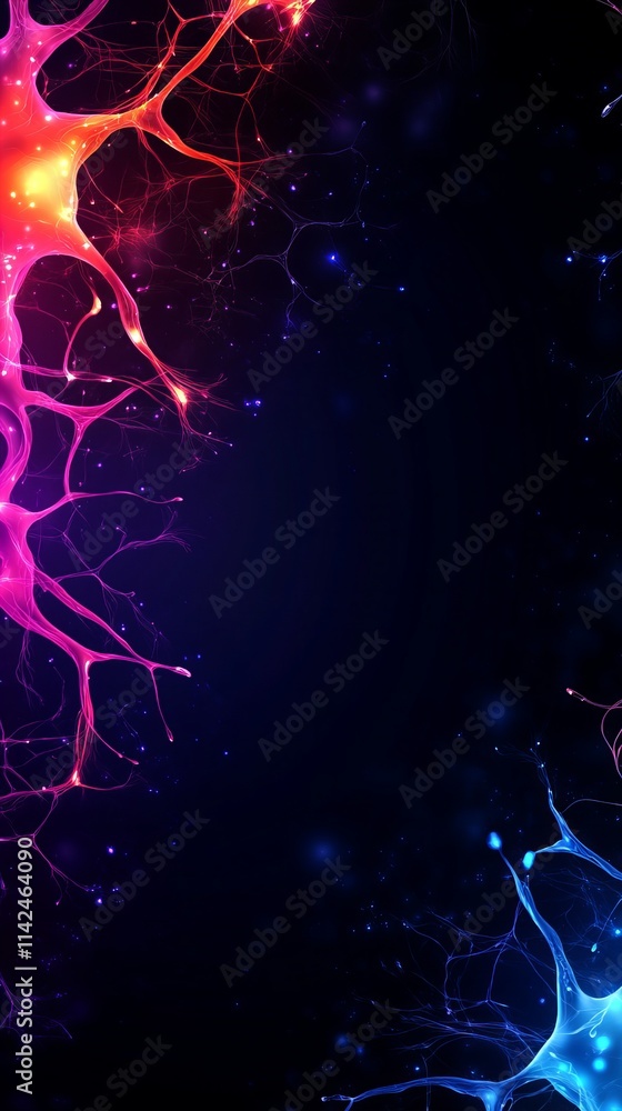 Poster abstract artwork depicting vibrant, glowing neural networks in contrasting colors. a captivating vis