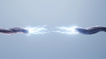 Two electrical cables are connected. Electric cables create minimal scene with energy light