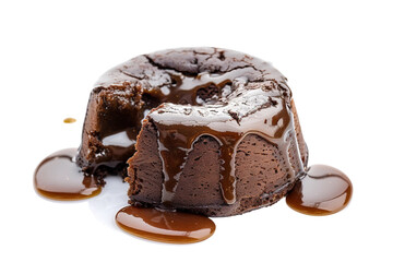 Warm Salted Caramel Lava Cake: An Irresistible Comfort Food Dessert Isolated on Transparent Background