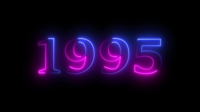 1995 neon line text. Abstract 1995 neon text animation, Glowing neon number text background 4k video.