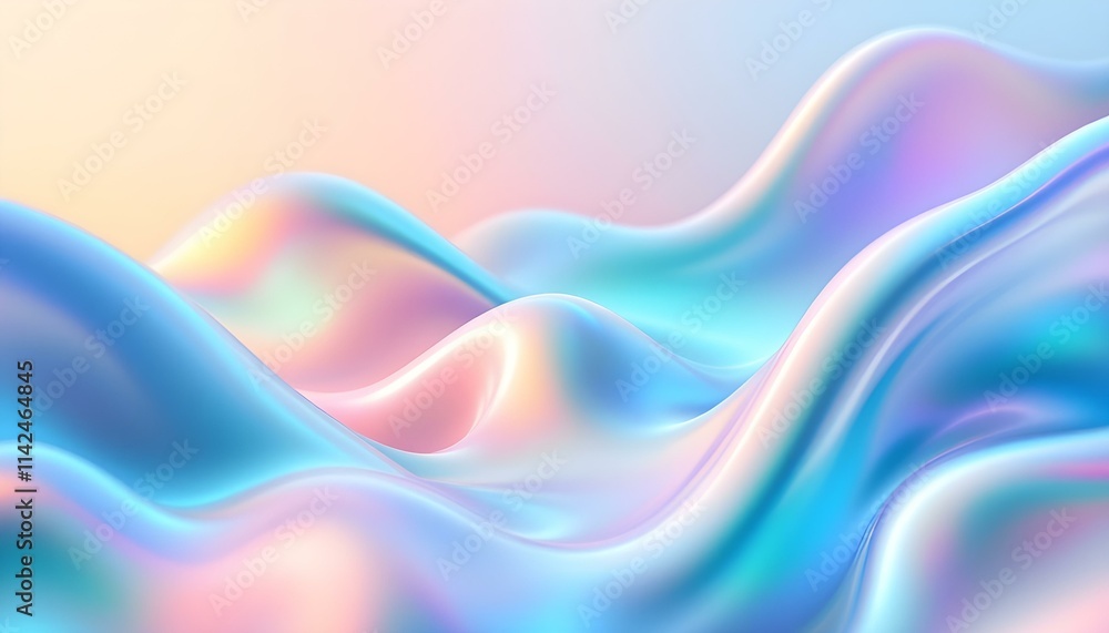 Poster Abstract pastel colors 3d wave background. Abstract background in soft pastel colors. 3D render abstract light blue curve frosted glass pattern with a gradient color on a blue background