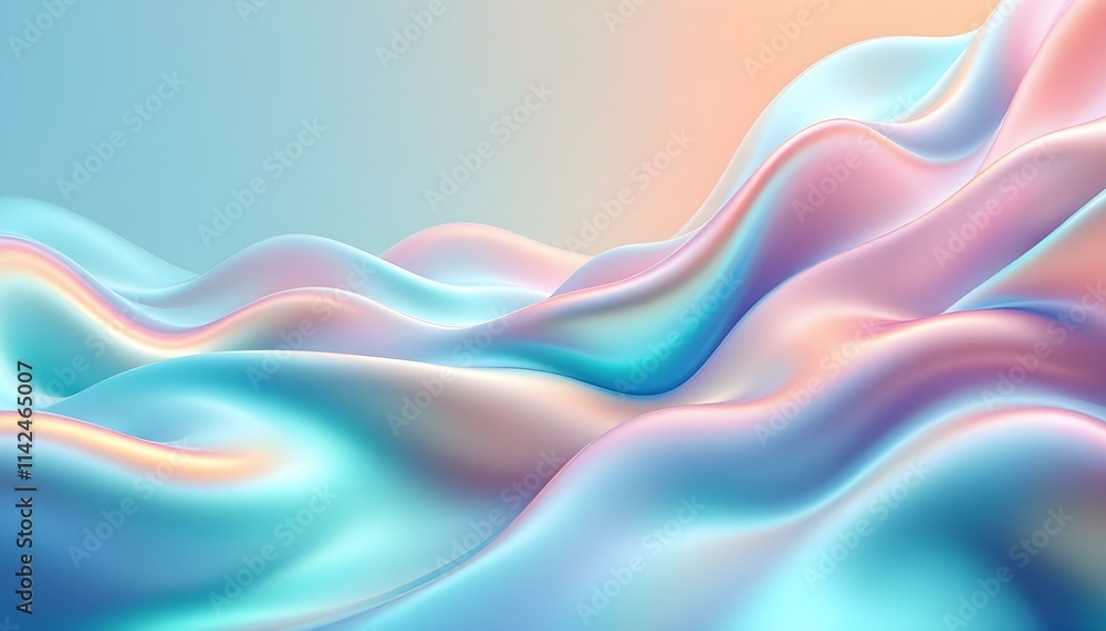 Poster Abstract pastel colors 3d wave background. Abstract background in soft pastel colors. 3D render abstract light blue curve frosted glass pattern with a gradient color on a blue background