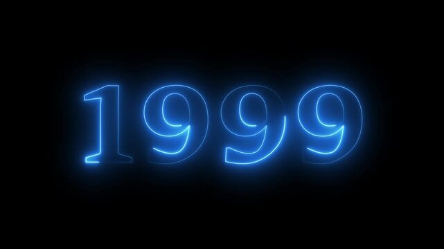 1999 neon line text. Abstract 1999 neon text animation, Glowing neon number text background 4k video.