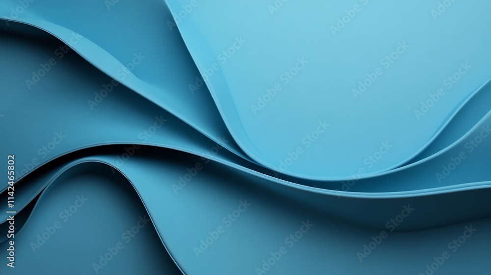 Poster flowing blue abstract background with smooth curves and ample copy space
