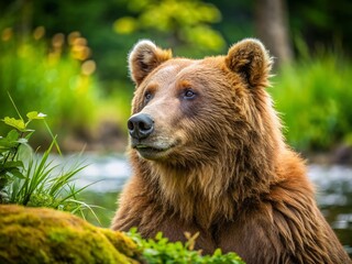 Obraz premium Candid Brown Bear in Japan: Wildlife Photography, Japanese Brown Bear, Ursus arctos yesoensis, Hokkaido Nature, Adorable Bear, Wild Animal, Brown Bear Close Up, Japanese Wildlife, 