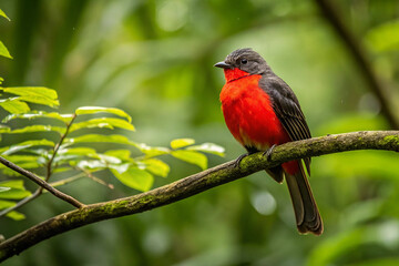It is a bird with the red chest
