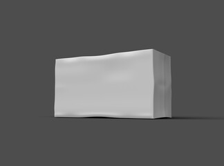 Rendered image of a white rectangular dented box on a dark background