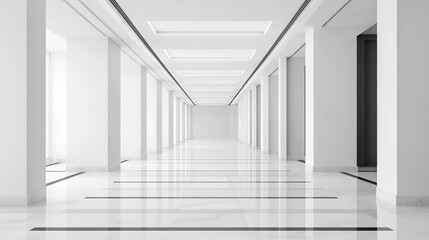 Obraz premium Minimalist Corporate Workspace Corridor with Symmetrical Design