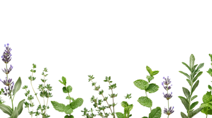 Fresh Herbs Border: A vibrant, aromatic arrangement of fresh herbs, including thyme, mint, lavender, and rosemary, creates a visually appealing border, perfect for culinary and herbal themed designs.