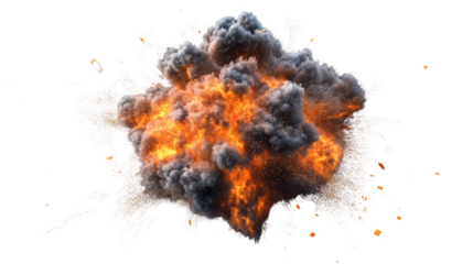 Fiery Explosion: A dramatic close-up of a powerful explosion, showcasing intense flames and dark smoke billowing outwards. Perfect for action sequences, disaster scenes, or powerful imagery.