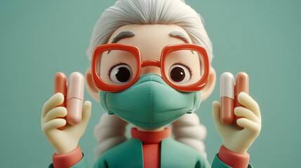 Fototapeta premium 3D Cartoon Illustration of Doctor with Pills