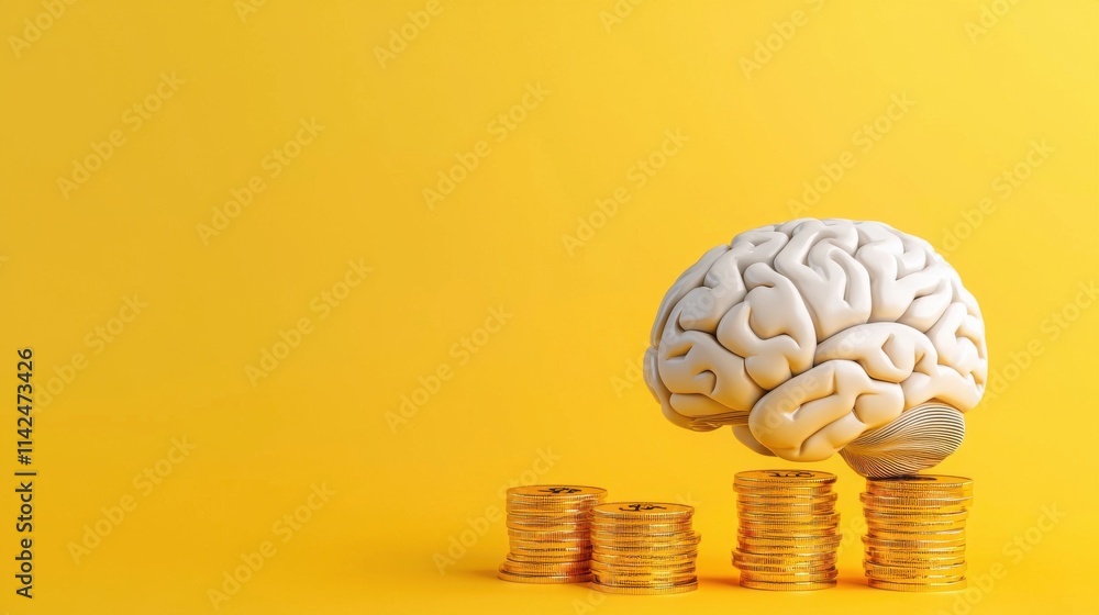 Poster conceptual image of brain and financial growth representing intelligence and wealth