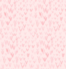 Watercolor Vector Background with Tiny Hearts on Light Pink. Romantic Print with Watercolor Hearts. Simple Childish Style Painting Valentine's Day Layout. Heart Shaped Confetti Rain.