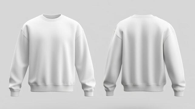 Blank sweatshirt mock up in front and back views, 3d rendering, 3d illustration