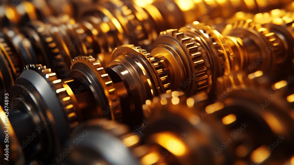 Aufkleber golden gears rotating smoothly in complex machinery system