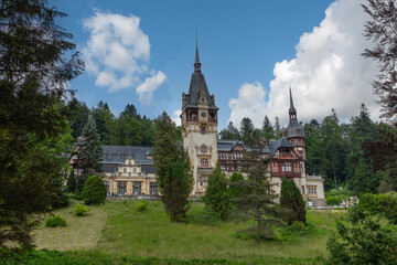 Romania Sinaia Peles Castle on a cloudy summer day