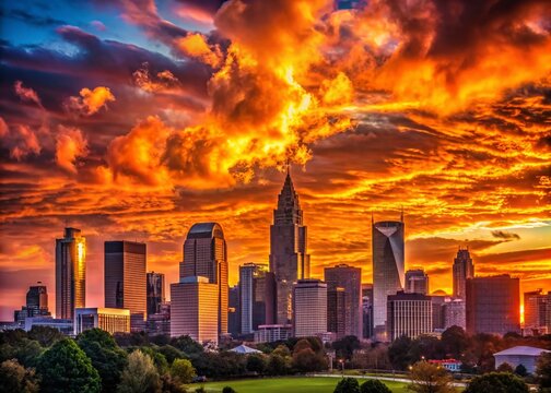 Charlotte NC Skyline Silhouette Photography, Dramatic Sunset Silhouette, Cityscape Silhouette, Uptown Charlotte Night Silhouette