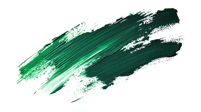 Brush stroke with green paint isolated on white & transparent a background.