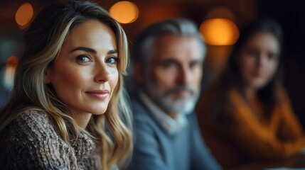 Obraz premium A woman with long blonde hair is smiling at the camera
