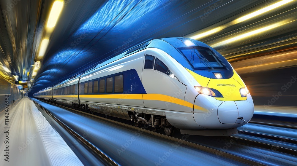 Poster dynamic high-speed train in motion captured in a modern urban environment with blurred background sh