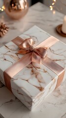 Elegant Marble Patterned Gift Box Wrapped in Rose Gold Ribbon