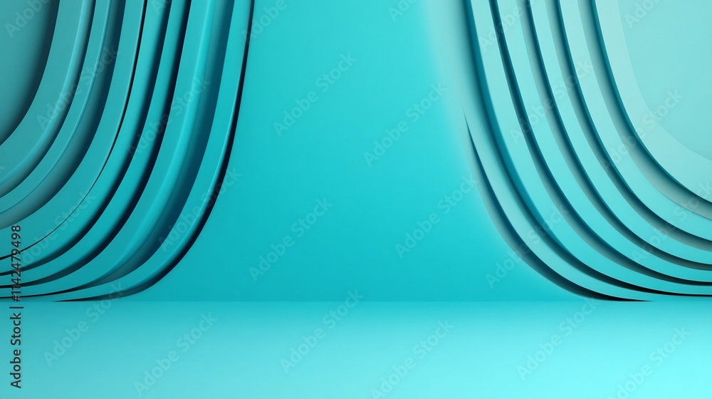 Poster minimal smooth turquoise abstract background with dynamic 3d waves in modern contemporary design