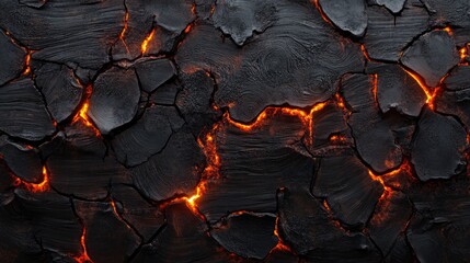 Volcanic rock displays intricate cracks and glowing lava veins