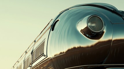 Obraz premium A close-up of a vintage high-speed train front, showcasing its iconic streamlined design and classic chrome details against a clear sky